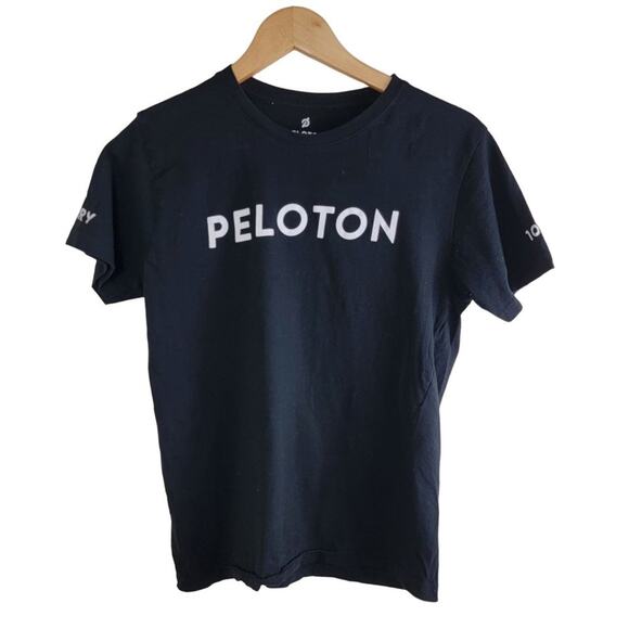 Peloton Century 100 Club Unisex T-Shirt size S Black Spell Out Crew Neck Cotton - Picture 1 of 7